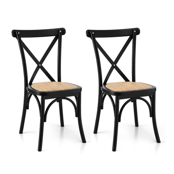 Artiss 2X Rattan Wooden Kitchen Accent Cafe Lounge Rubber Dining Chairs