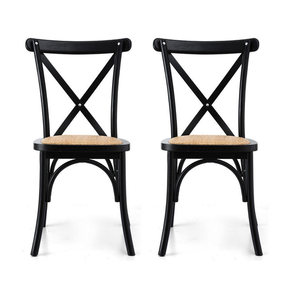 Artiss 2X Rattan Wooden Kitchen Accent Cafe Lounge Rubber Dining Chairs
