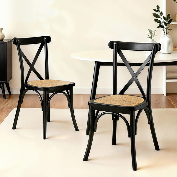 Artiss 2X Rattan Wooden Kitchen Accent Cafe Lounge Rubber Dining Chairs