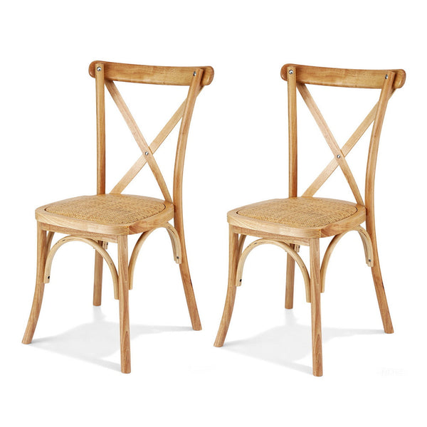 Artiss 2X Rattan Wooden Kitchen Accent Cafe Lounge Rubber Dining Chairs