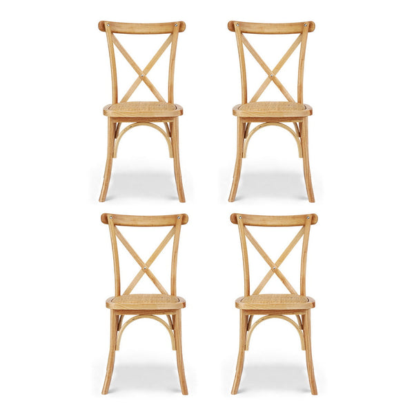 Artiss 4X Rattan Wooden Kitchen Accent Cafe Lounge Rubber Dining Chairs