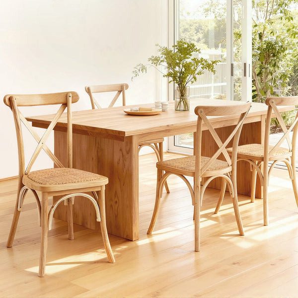 Artiss 4X Rattan Wooden Kitchen Accent Cafe Lounge Rubber Dining Chairs
