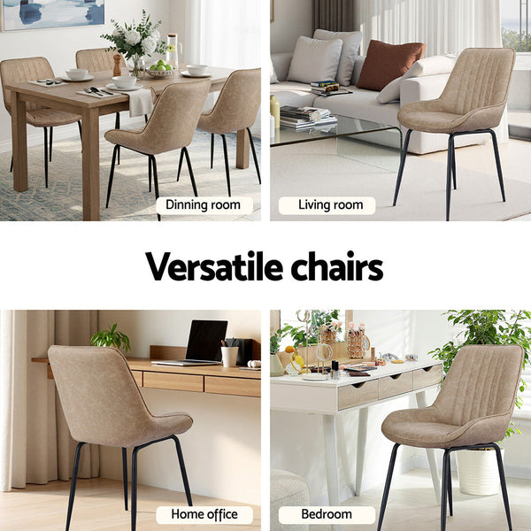 Artiss 2X Retro Pu Leather Kitchen Lounge Cafe Accent Khaki Dining Chairs