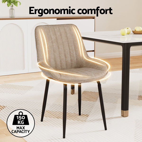 Artiss 4X Retro Pu Leather Kitchen Lounge Cafe Accent Khaki Dining Chairs