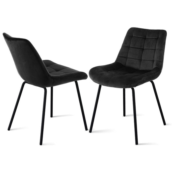 Artiss 2X Velvet Tufted Kitchen Lounge Cafe Accent Black Dining Chairs