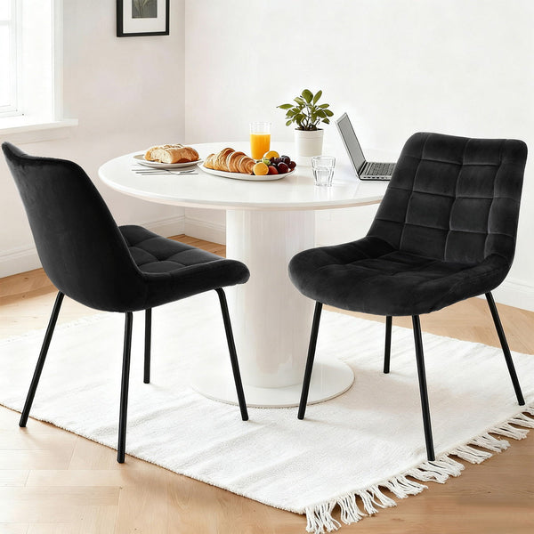 Artiss 2X Velvet Tufted Kitchen Lounge Cafe Accent Black Dining Chairs