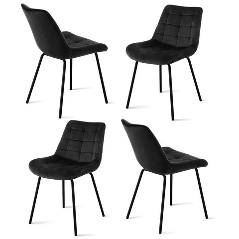 Artiss 4X Velvet Tufted Kitchen Lounge Cafe Accent Chair Black Dining Chairs