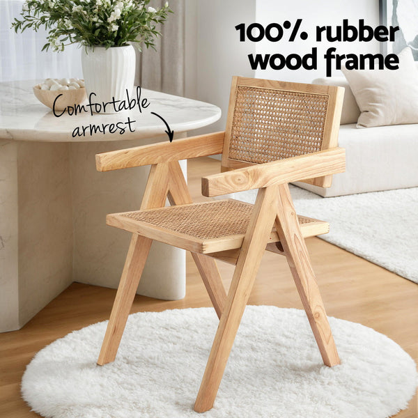 Artiss 1X Dining Chair Wooden Rattan Seat Rubber Frame Dining Chairs