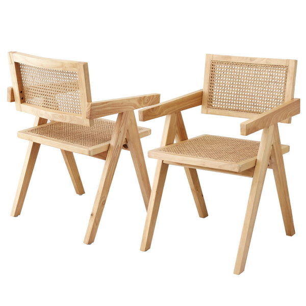 Artiss 2X Wooden Rattan Seat Rubber Frame Dining Chairs