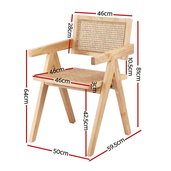 Artiss 2X Wooden Rattan Seat Rubber Frame Dining Chairs