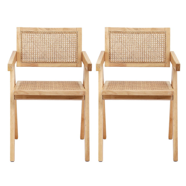 Artiss 2X Wooden Rattan Seat Rubber Frame Dining Chairs