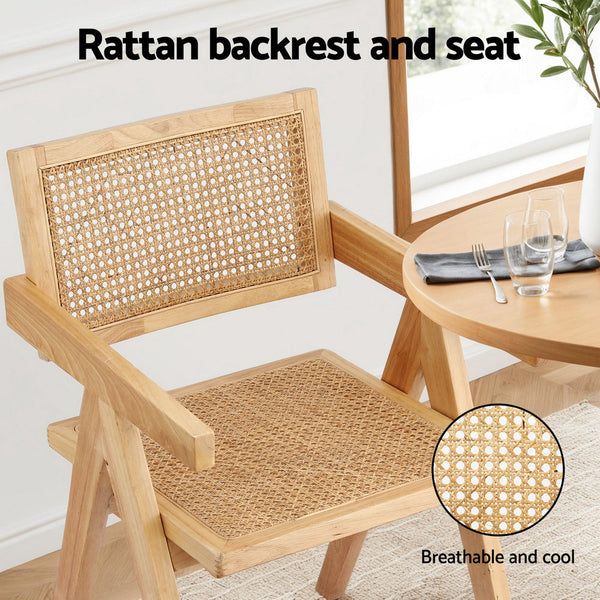 Artiss 2X Wooden Rattan Seat Rubber Frame Dining Chairs