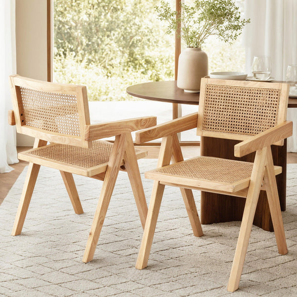 Artiss 2X Wooden Rattan Seat Rubber Frame Dining Chairs