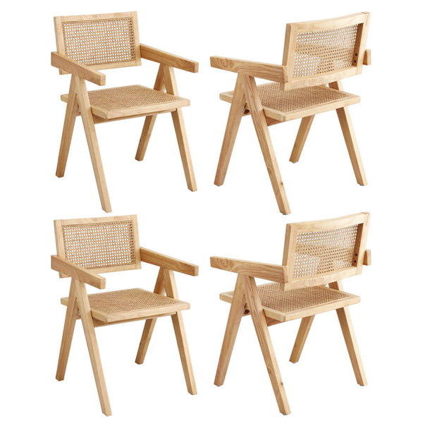 Artiss 4X Wooden Rattan Seat Rubber Frame Dining Chairs