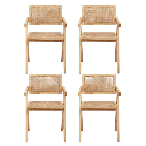 Artiss 4X Wooden Rattan Seat Rubber Frame Dining Chairs