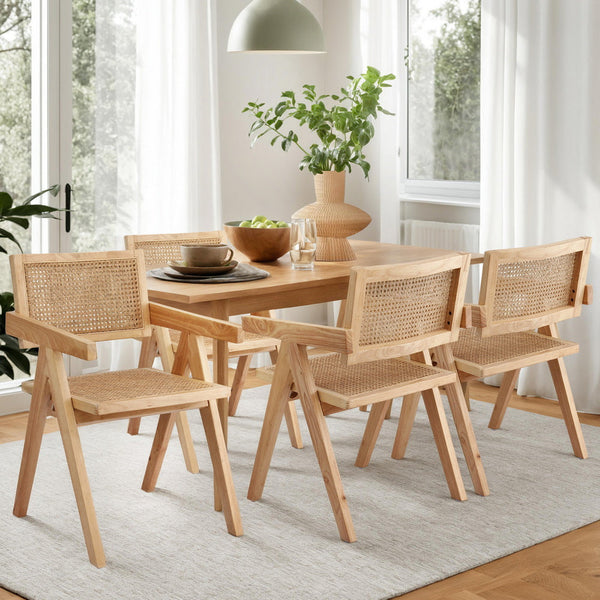 Artiss 4X Wooden Rattan Seat Rubber Frame Dining Chairs