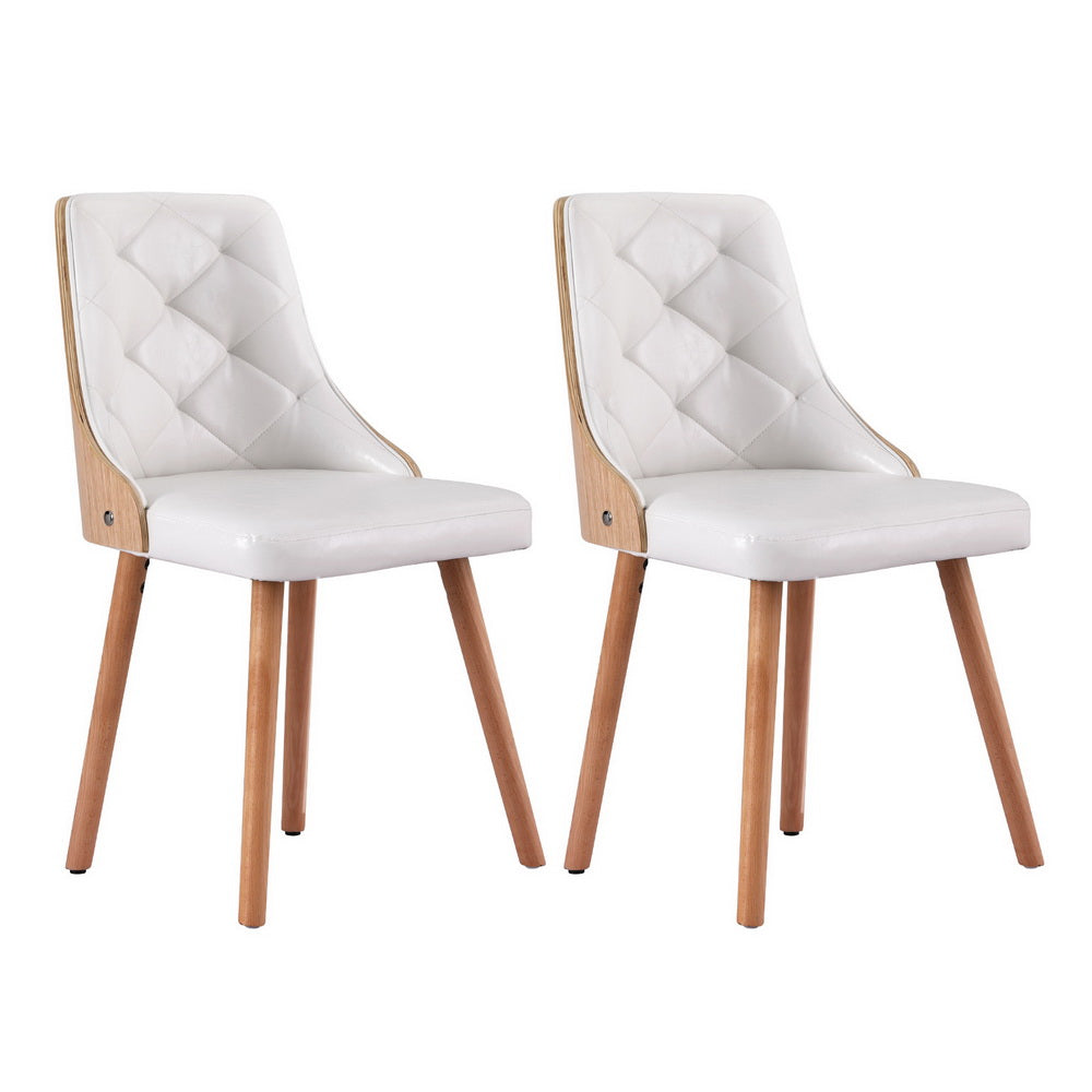 Artiss Of 2 White Pu Dining Chairs