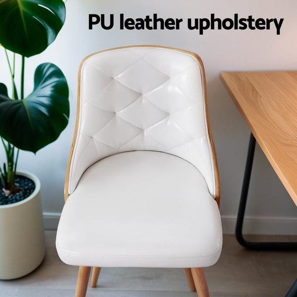 Artiss Of 2 White Pu Dining Chairs