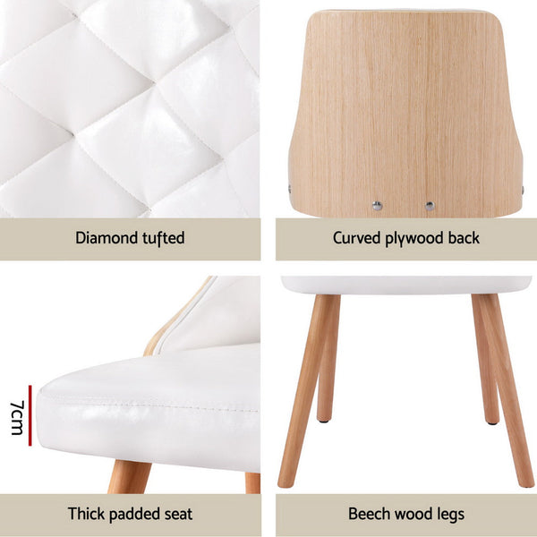 Artiss Of 2 White Pu Dining Chairs