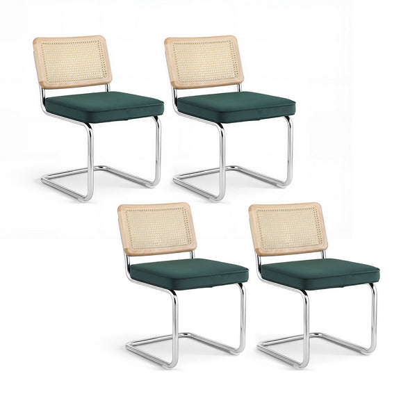 Artiss Set Of 4 Velvet Rattan Cantilever Green Dining Chairs