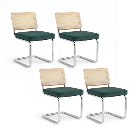 Artiss Set Of 4 Velvet Rattan Cantilever Green Dining Chairs
