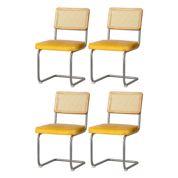 Artiss Velvet Rattan Set Of Four Yellow Furniture Dining Chairs