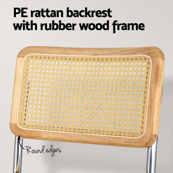 Artiss Velvet Rattan Set Of Four Yellow Furniture Dining Chairs