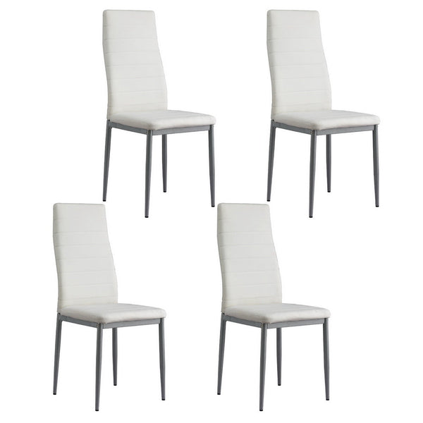 Artiss Set Of 4 Leather Channel Tufted White Dining Chairs
