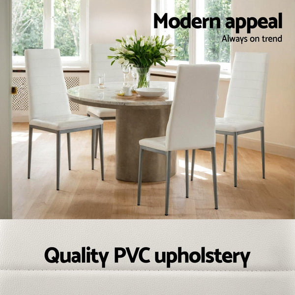 Artiss Set Of 4 Leather Channel Tufted White Dining Chairs