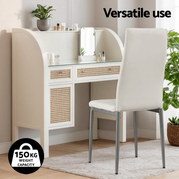 Artiss Set Of 4 Leather Channel Tufted White Dining Chairs