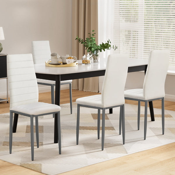 Artiss Set Of 4 Leather Channel Tufted White Dining Chairs