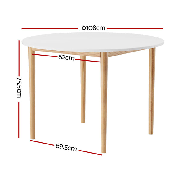 Artiss Dining Table Round White 108Cm Diameter Demi Dining Tables