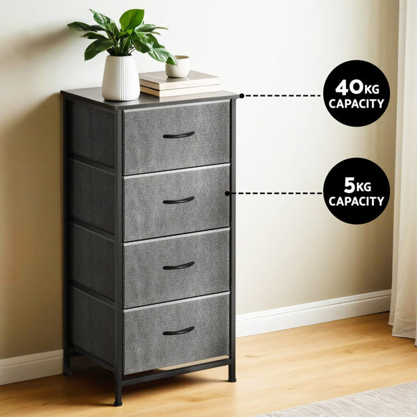 Artiss Chest Of 4 Drawers Storage Dresser Tallboy Grey Dressers & Chests Of Drawers
