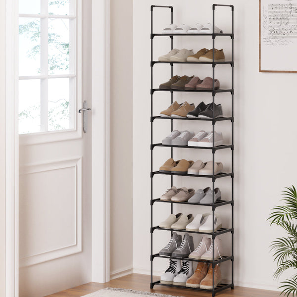 Artiss Shoe Rack Storage Shelf 10 Tier 20 Pairs Diy Stackable Black Metal Shoe Racks