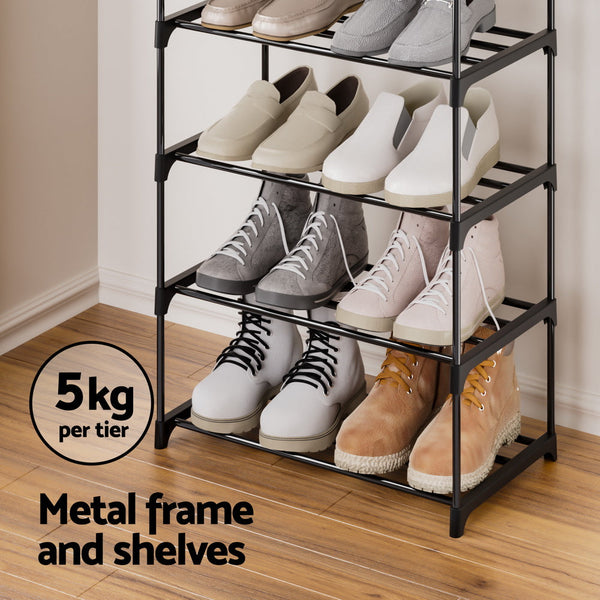 Artiss Shoe Rack Storage Shelf 10 Tier 20 Pairs Diy Stackable Black Metal Shoe Racks