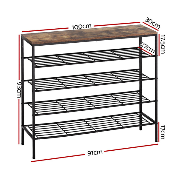 Artiss Shoe Rack 25 Pairs 5 Tier Storage Organiser Shelf Metal Frame Walnut Shoe Racks