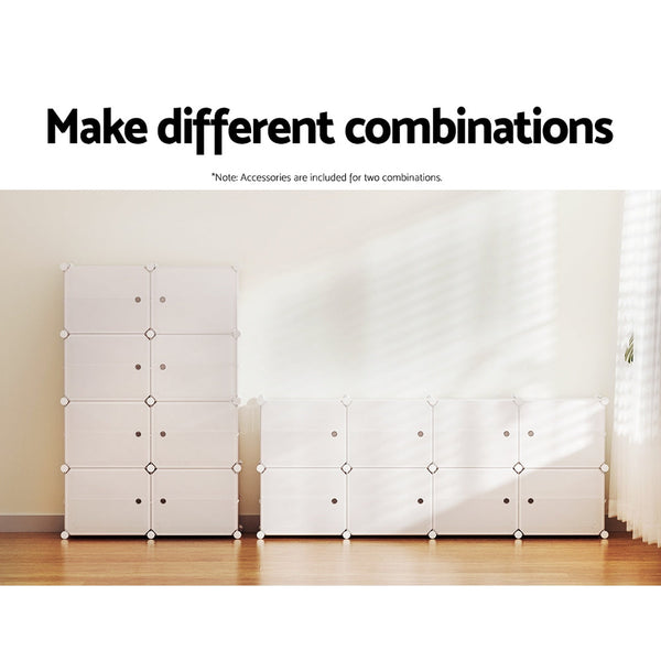 Pp Plastic Shoe Rack Stackable Modular Storage Cube Cabinet White Set Of Eight Shoe Racks