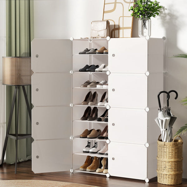 Pp Plastic Shoe Rack Stackable Modular Storage Cube Cabinet White Set Of Eight Shoe Racks
