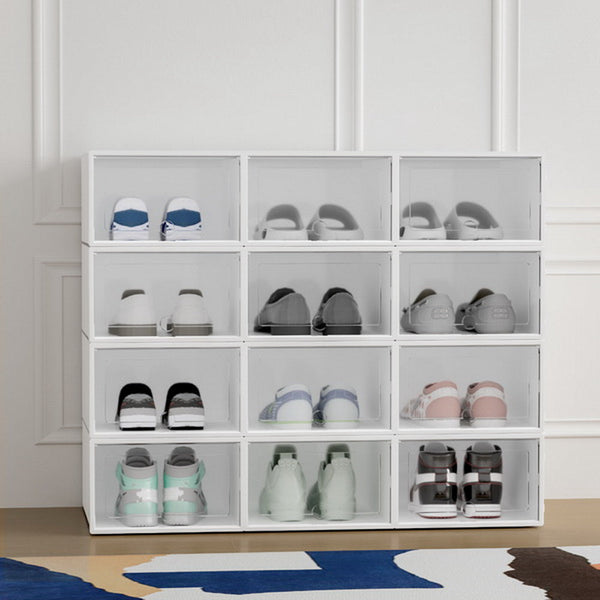 Artiss Shoe Box Set Of 12 Storage Case Stackable Plastic Cabinet Cube White Shoe Cabinets