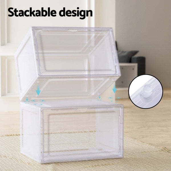 Shoe Organisers Artiss Diy Shoe Box Set Of 2 Stackable Storage Case Magnetic Door