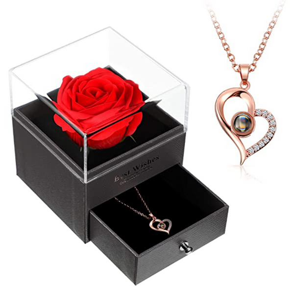 I Love You Necklace And Storage Box Set Heart Pendant With 100 Languages Projection For Valentine's Day Necklaces & Pendants