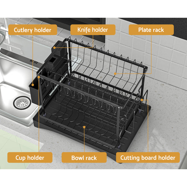 Cefito Dish Rack Expandable Drying Drainer Cutlery Holder Tray Kitchen 2 Tiers Racks & Holders