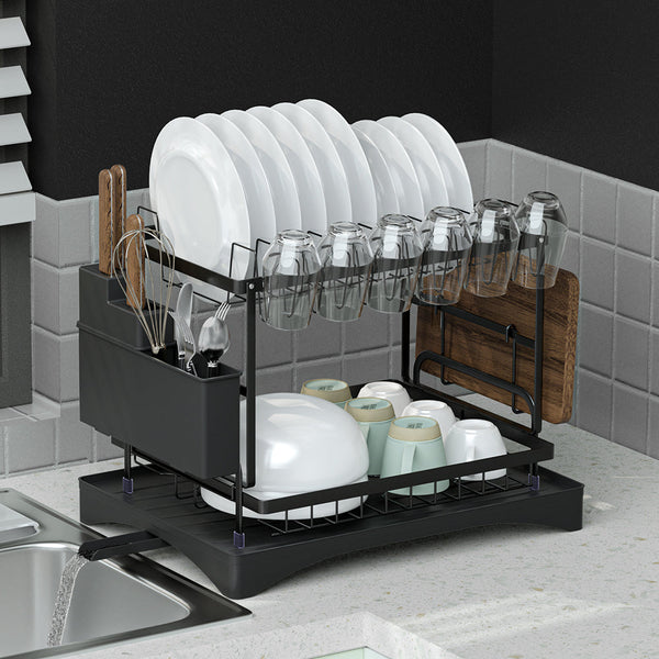 Cefito Dish Rack Expandable Drying Drainer Cutlery Holder Tray Kitchen 2 Tiers Racks & Holders