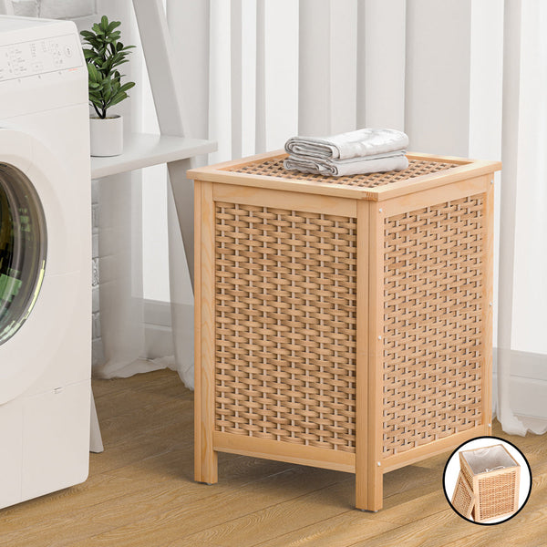 Artiss Laundry Hamper Bathroom Storage Cabinet Wooden Organiser Bag Clothes Laundry Baskets & Hampers