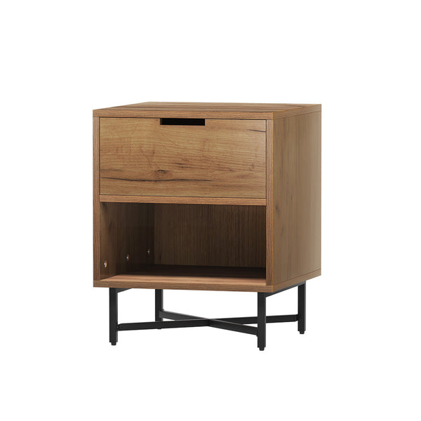Particle Board And Metal Bedside Table With Drawer Shelf Side Tables