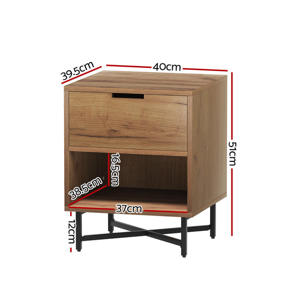 Particle Board And Metal Bedside Table With Drawer Shelf Side Tables