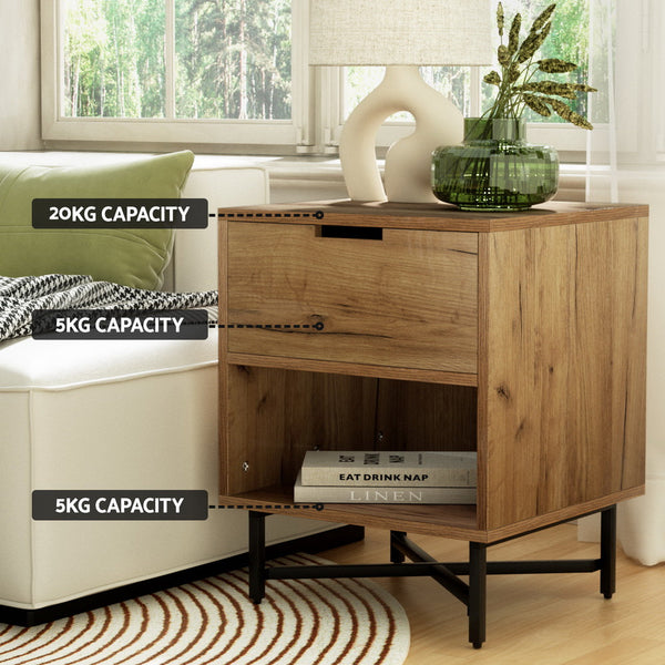 Particle Board And Metal Bedside Table With Drawer Shelf Side Tables