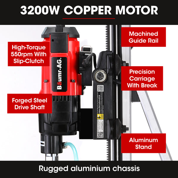 Baumr Ag 3200W 300Mm Wet/Dry Core Drill W/ Wheeled Rig Stand Combo For Concrete Coring Hole Drilling Corded Drills
