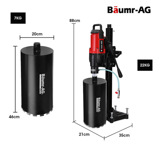 Baumr Ag Baumr Ag 3200W 280Mm Vertical Stand Core Drill & 202Mm Bit Combo For Demolition Concrete Coring Hole Drilling Corded Drills