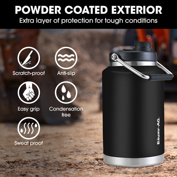 Baumr Ag 3.8L Double Wall Insulated Stainless Steel Water Bottle Drink Jug With Handle Black Vacuum Flasks & Mugs